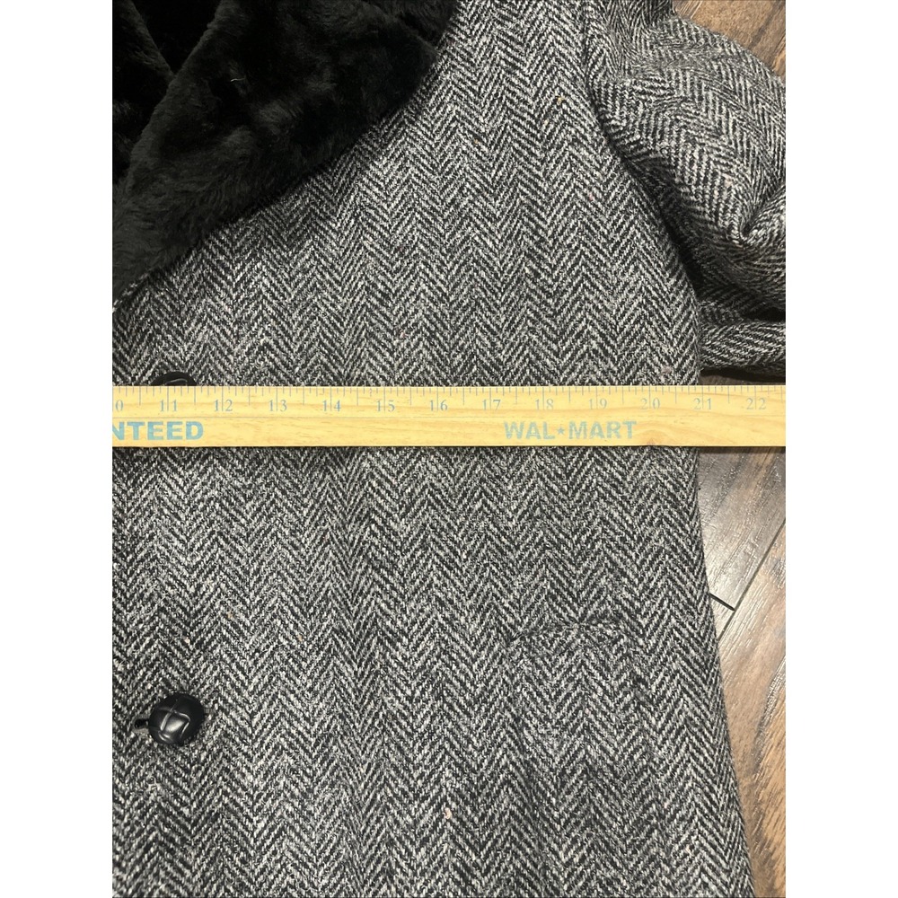 Vintage Botany Weather Topper Coat / Overcoat 40 Long Herringbone Faux Fur Lined - Picture 4 of 13